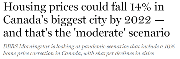 信用评级专家：2022年加拿大最大城市房价将下跌14％