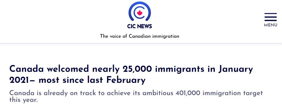 加国1月接收2.5万新移民！接近新冠前水平