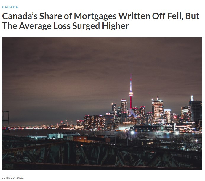 加拿大抵押贷款注销份额下降，但平均损失激增