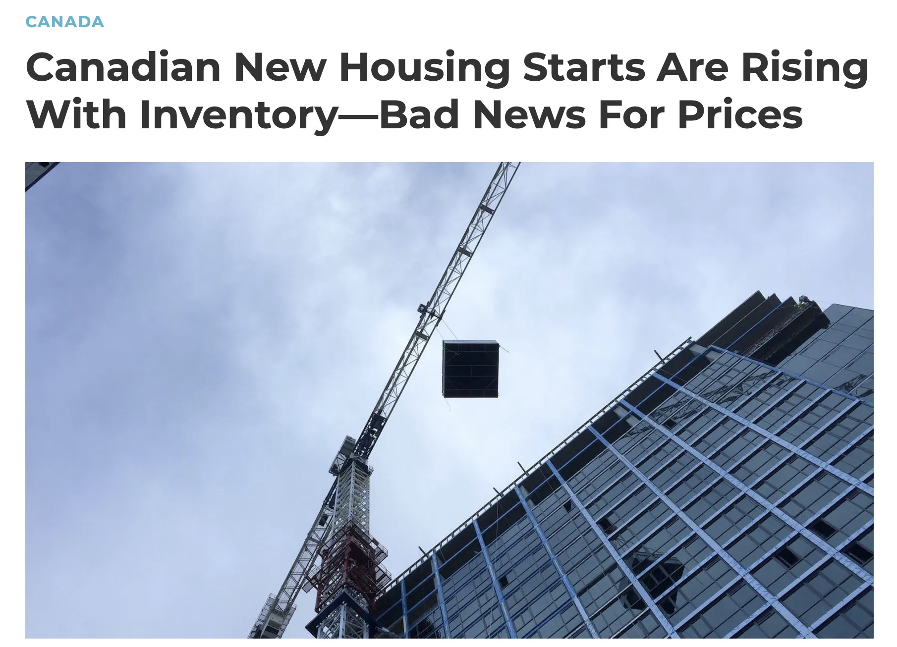 加拿大新房开工量、库存双增加：或对投资者不利