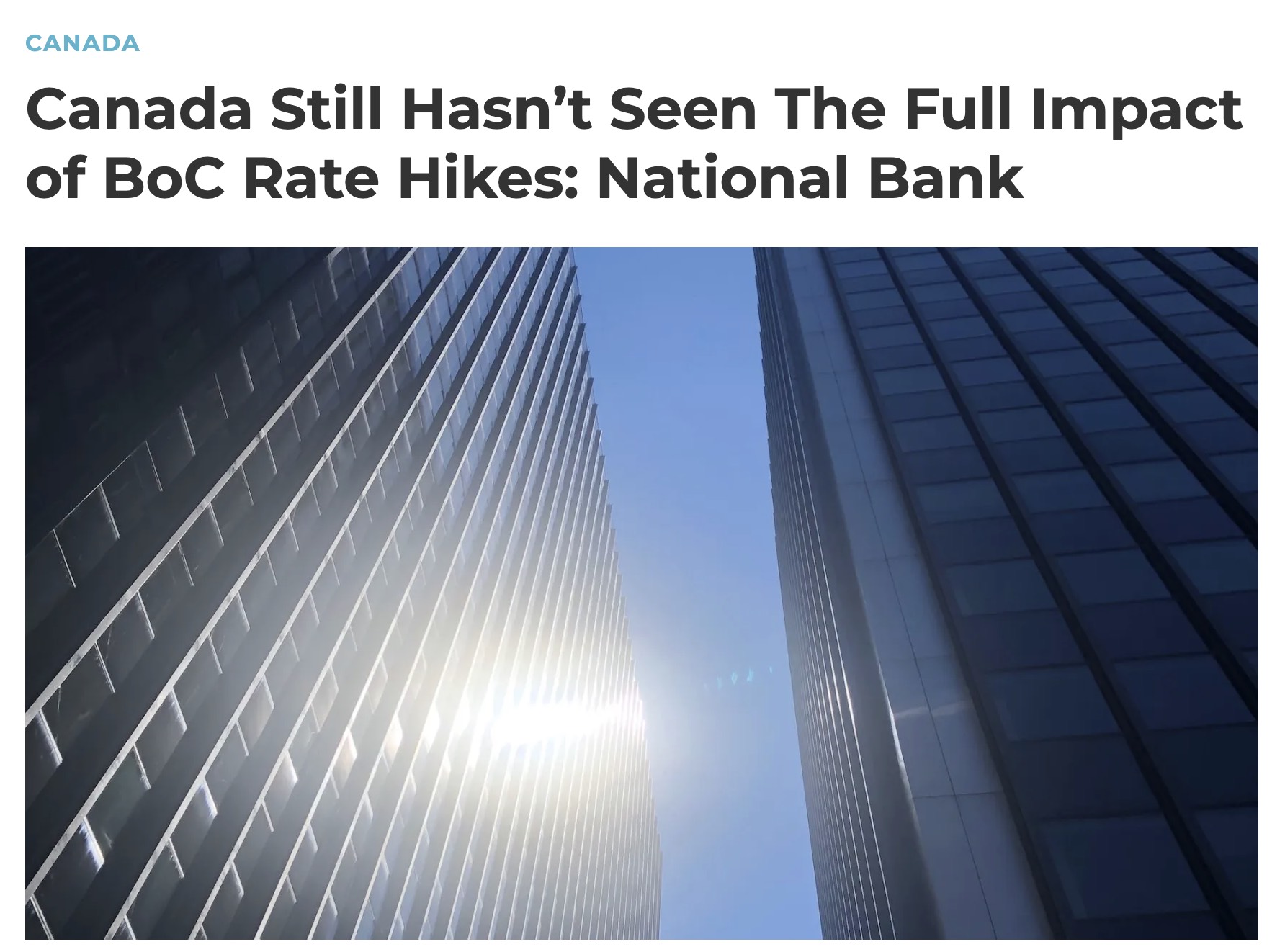 加拿大国家银行：即使没有更多加息，经济也将持续放缓