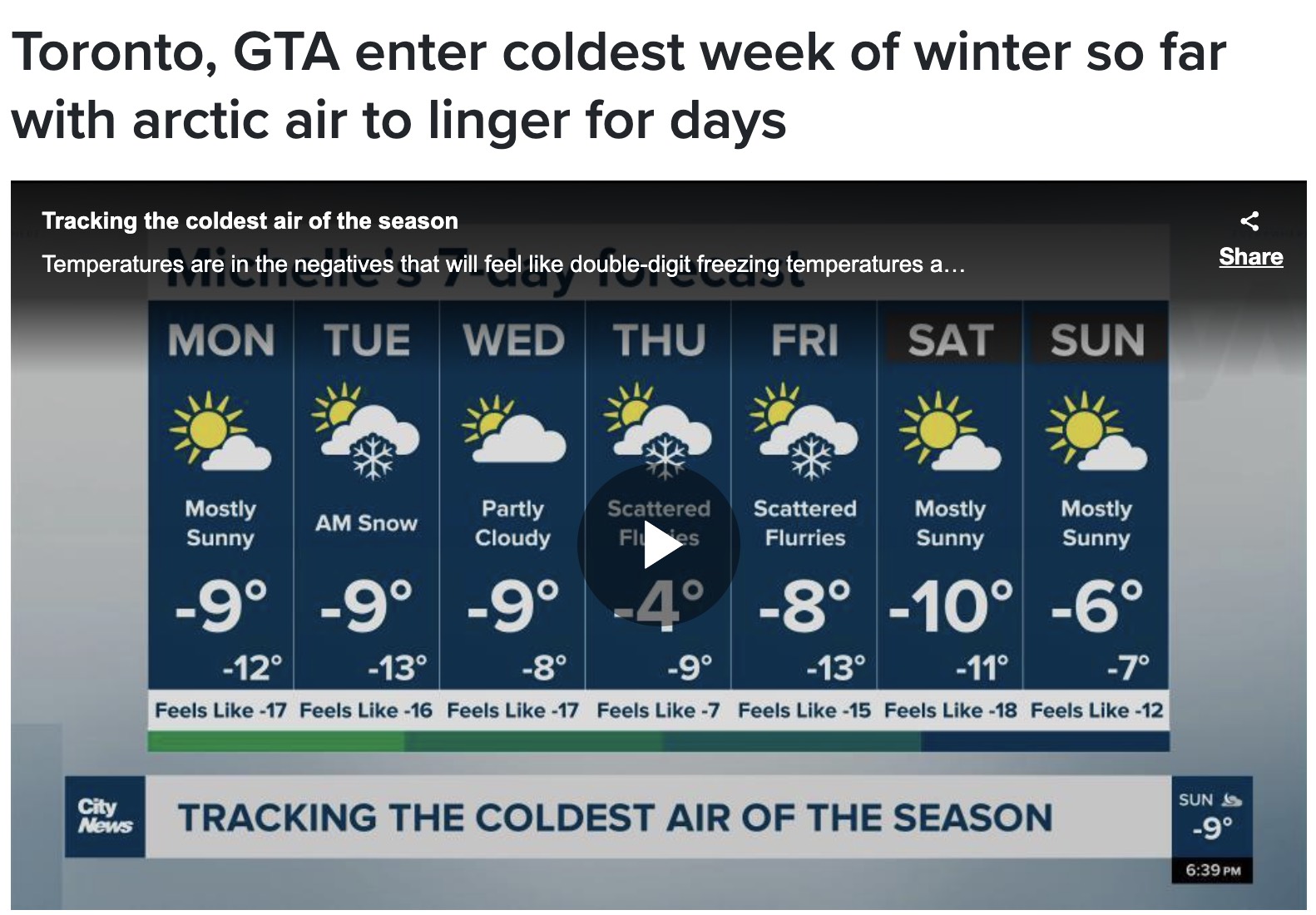 多伦多迎来最冷的一周！月底还有一次寒流！
