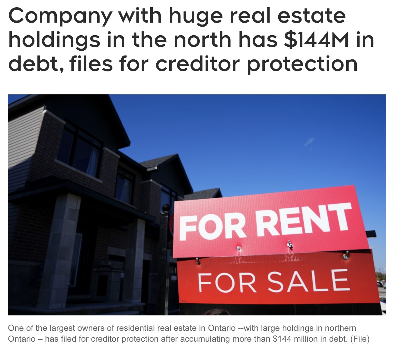 安省最大住宅所有者之一申请破产：负债$1.44亿，可能导致房价下跌！