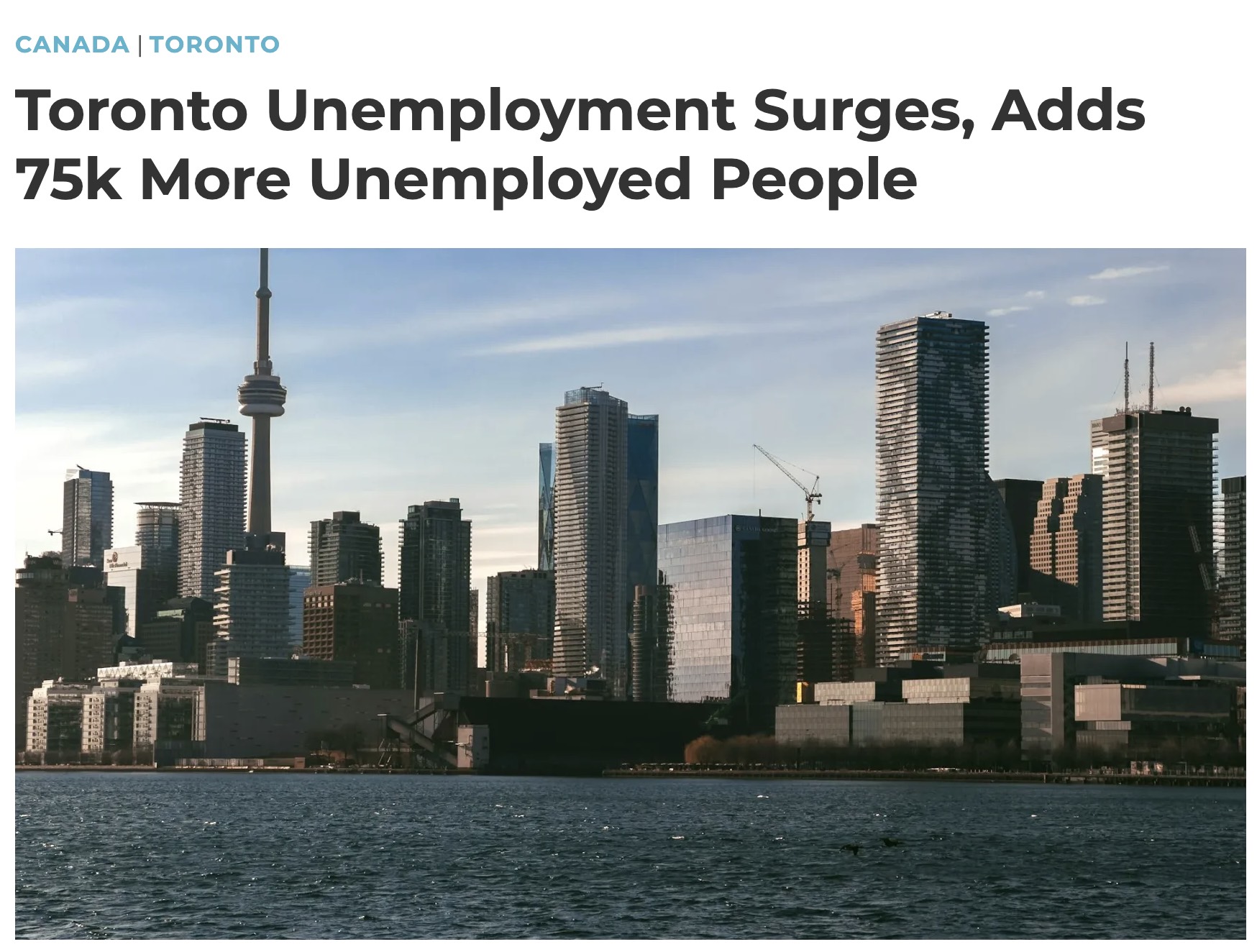 多伦多失业率飙升至7.4%，失业人数增加7.5万人