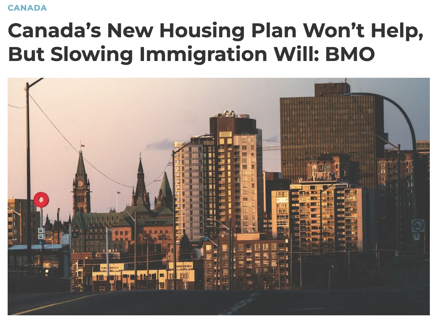 BMO：加拿大新住房计划无济于事，但减缓移民速度会有所帮助