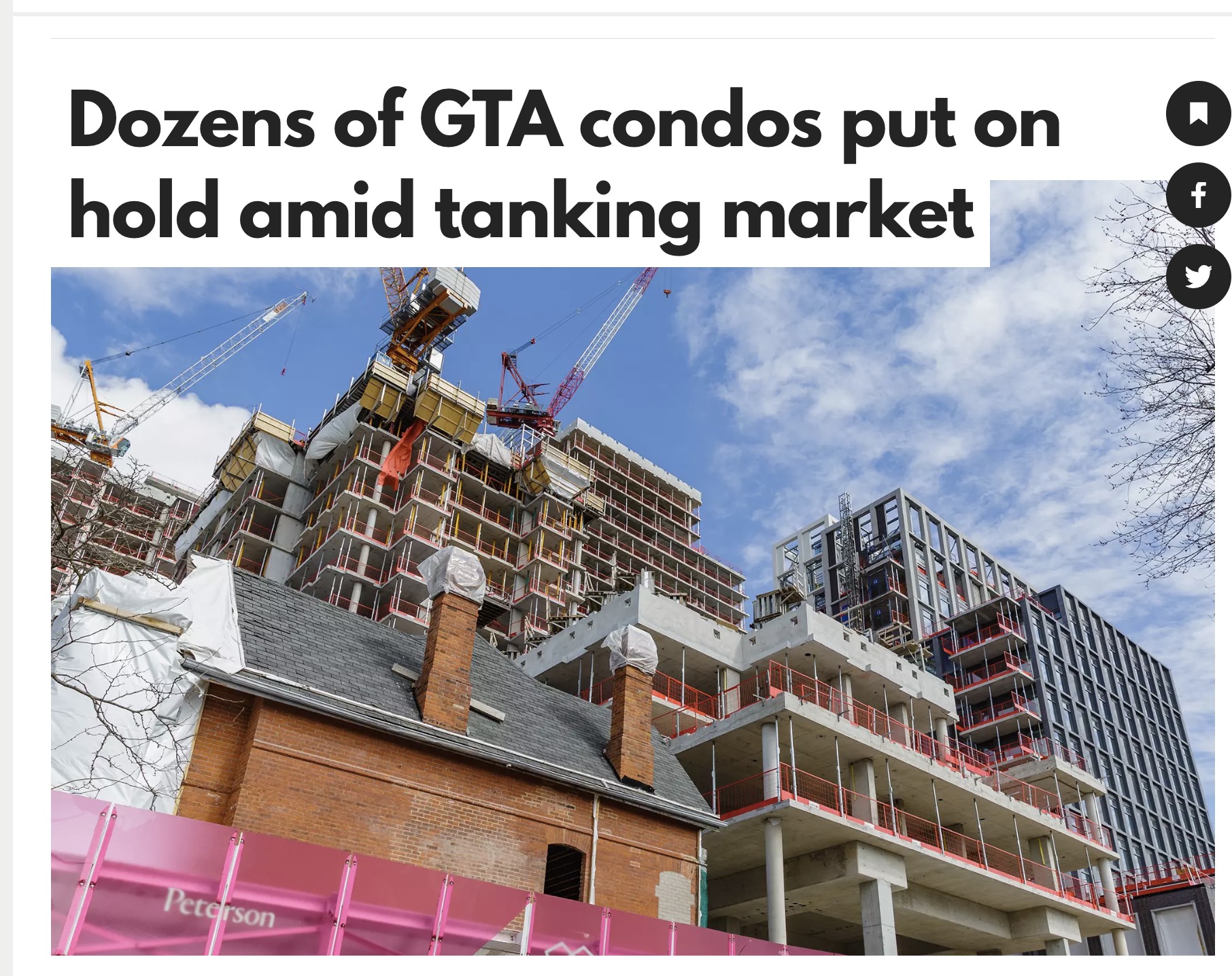 大多伦多地区数十套公寓因市场低迷遭搁置