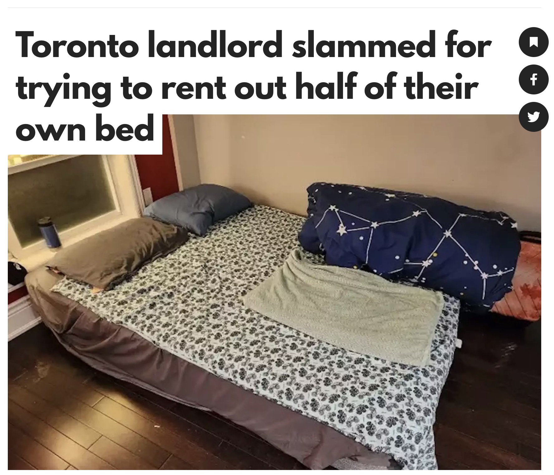 多伦多租赁市场越来越离谱：“共享床位”出租，和房东一人一半！