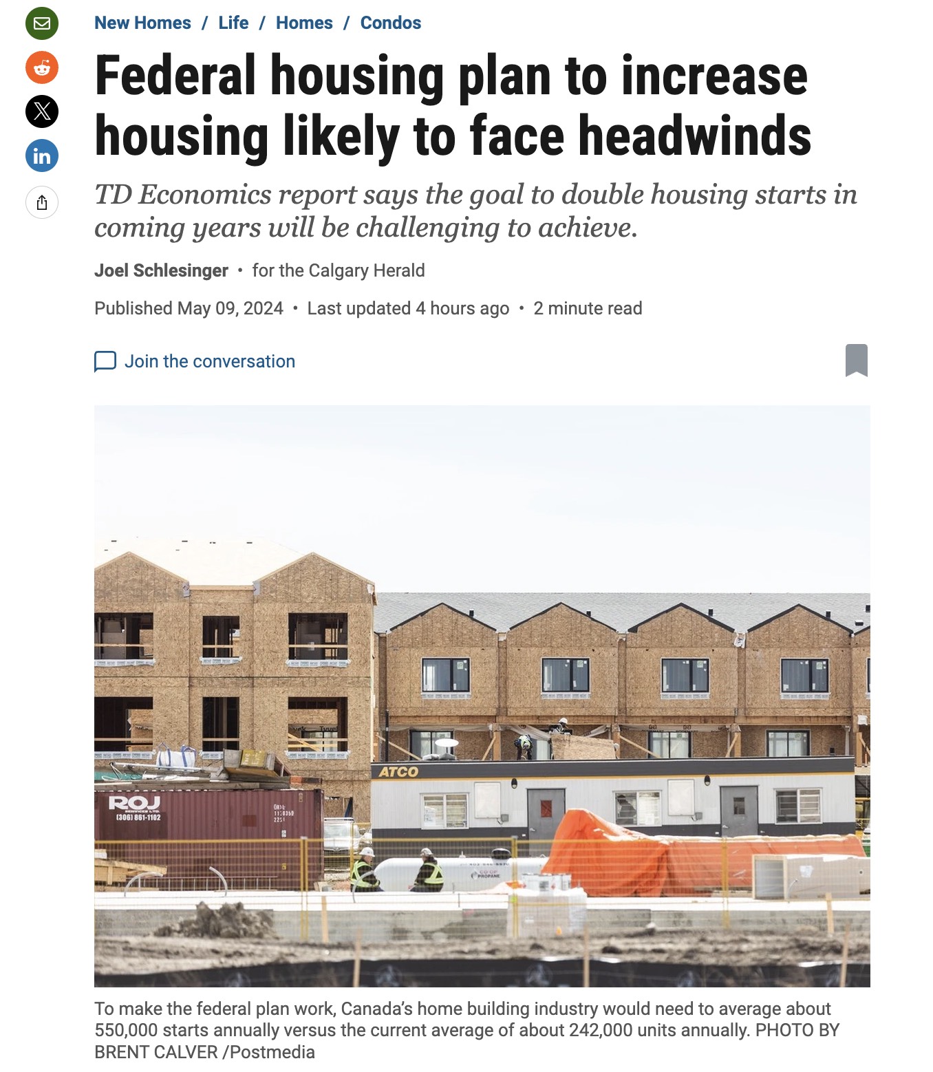 建房难！TD报告：联邦政府住房计划面临巨大经济阻力