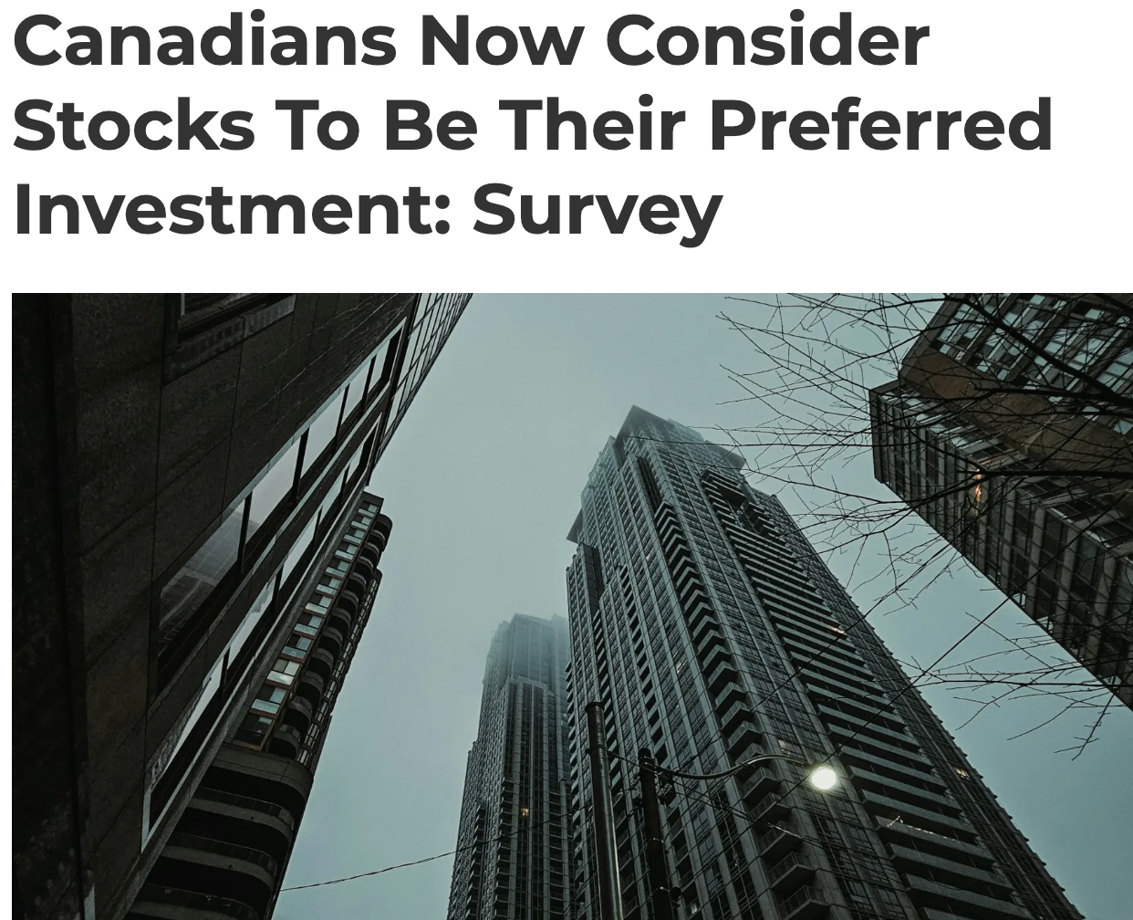 加拿大人投资调查最新数据：股票第一，地产第二